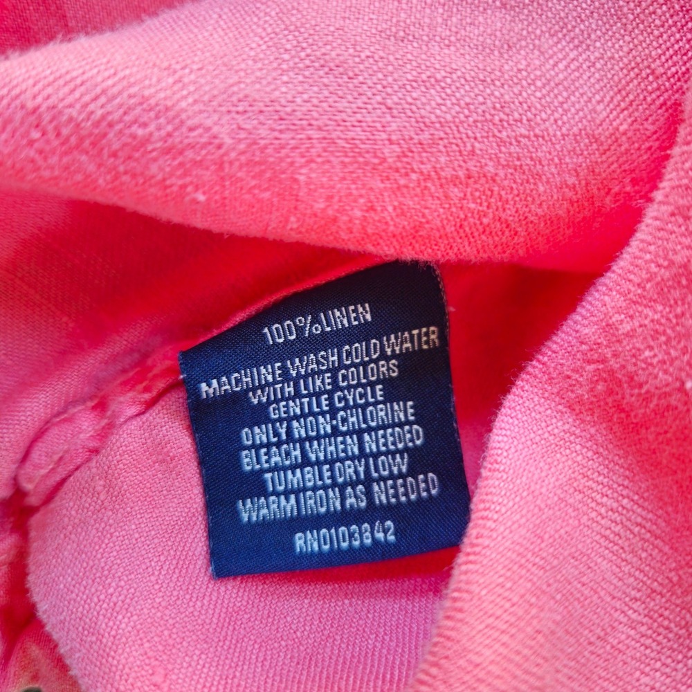 Toscano Medium 100% Linen Shirt Coral Beach Coastal Vacation Travel Preppy EUC - Picture 6 of 11
